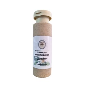 Flawless Earth superfood powder to foam cleanser inside wheat straw bottle