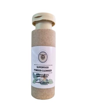 Flawless Earth superfood powder to foam cleanser inside wheat straw bottle