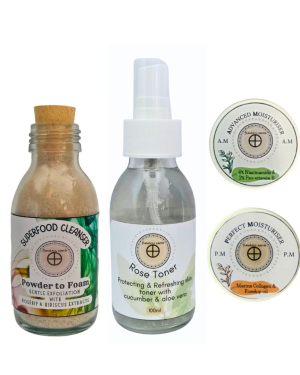 Essential starter - day and night routine for all skin types includes cleanser, toner, day and night moisturiser Flawless Earth
